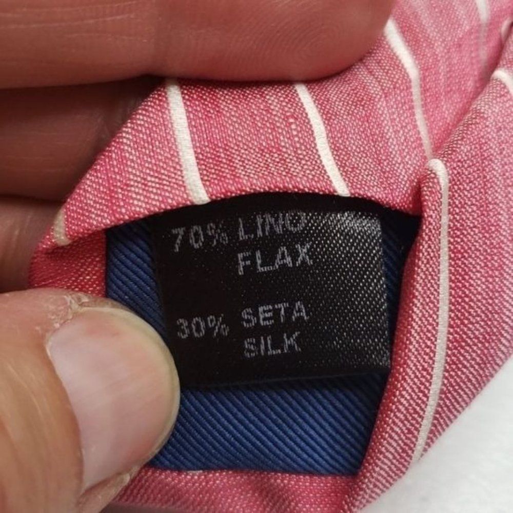 Altea Milano Italian Flax Silk Blend Pink Pin-Stripe Mens Designer Neck Tie‎ - Picture 7 of 8
